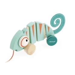 Jouet à tirer en bois caméléon tropik