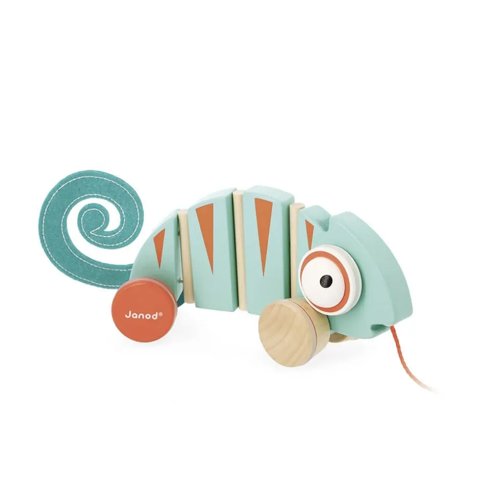 Jouet à tirer en bois caméléon tropik