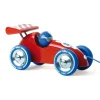 Jouet à tirer voiture de course rouge et bleue