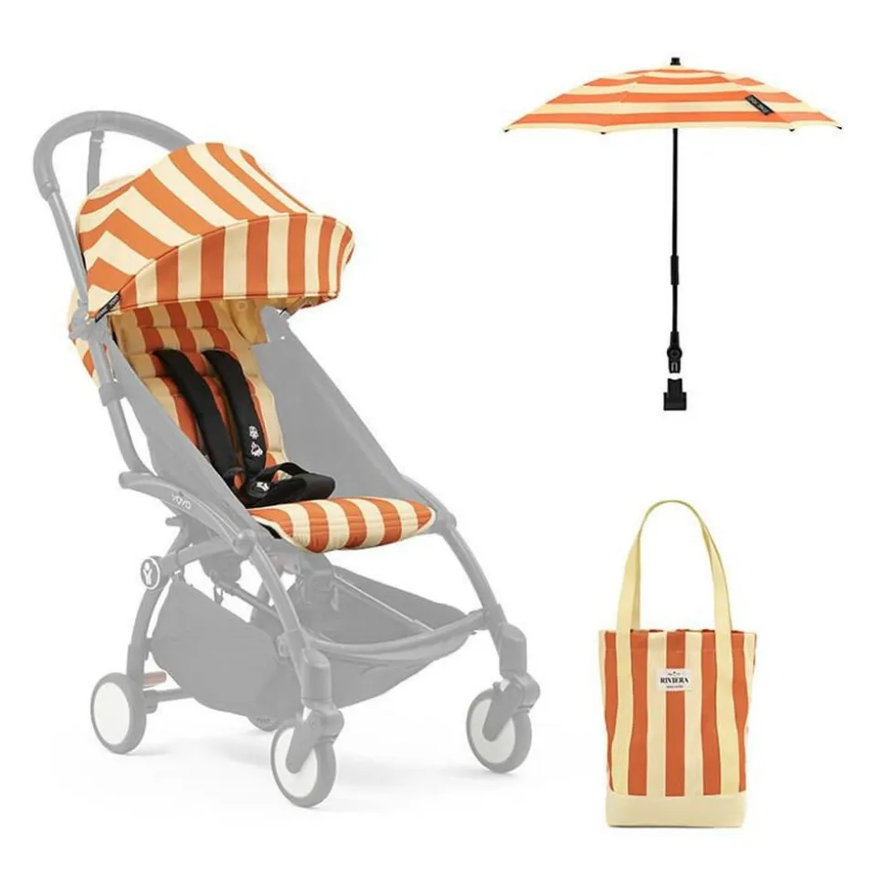 Kit d'été poussette yoyo 3 avec ombrelle, assise pack 6+ et sac tote bag capri - edition limitée riviera