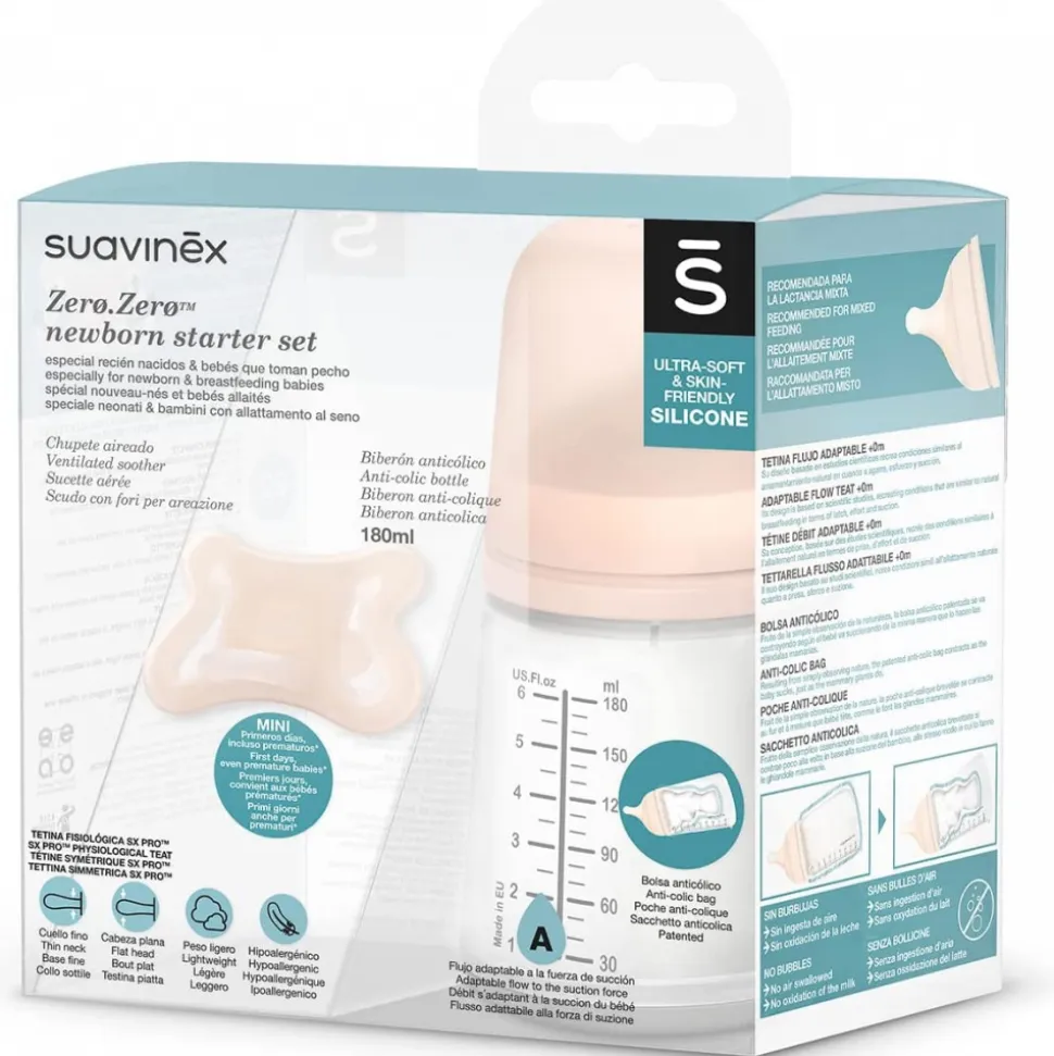Kit naissance zerø.zerø avec biberon anti-colique 180 ml et sucette symétrique