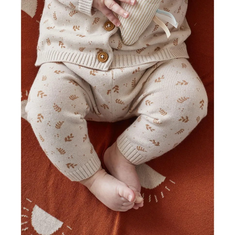 Legging maille beige fleurs 9 mois