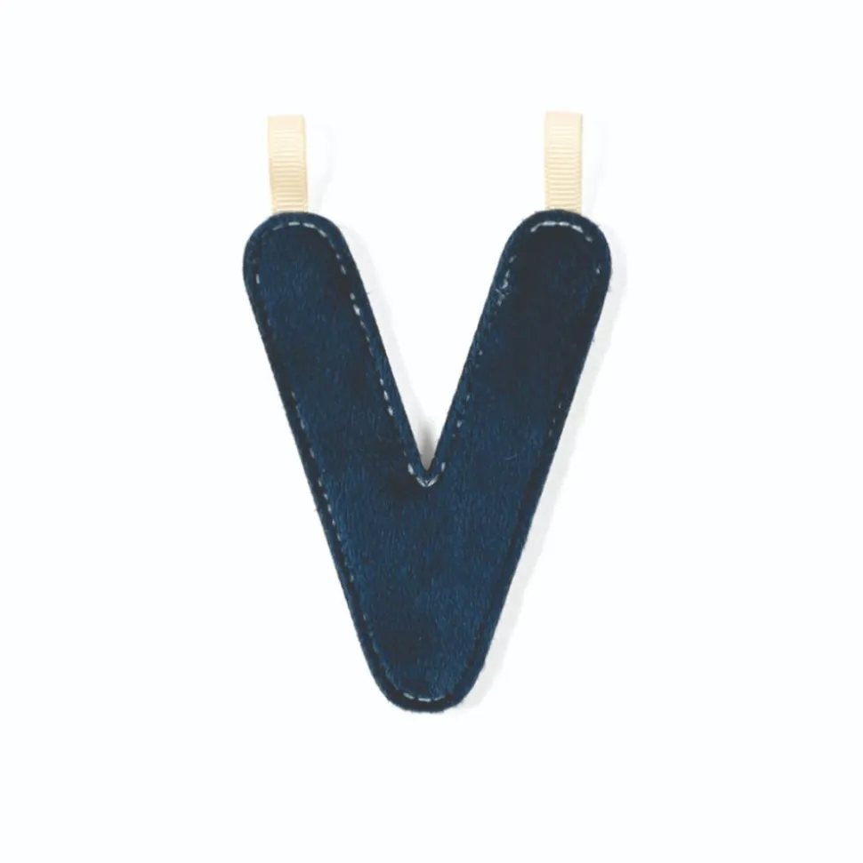 Lettre en tissu phosphorescente bleue v