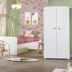 Lit bébé combiné évolutif 60x120 en 90x190 boutons boule blanc