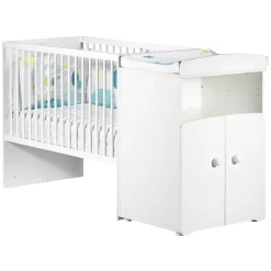 Lit bébé combiné évolutif 60x120 en 90x190 boutons boule blanc