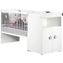 Lit bébé combiné évolutif 60x120 en 90x190 boutons étoile gris