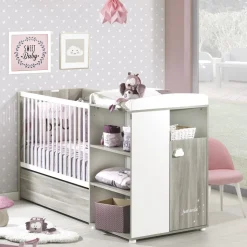Lit bébé combiné évolutif 60x120 en 90x190 smile chêne silex