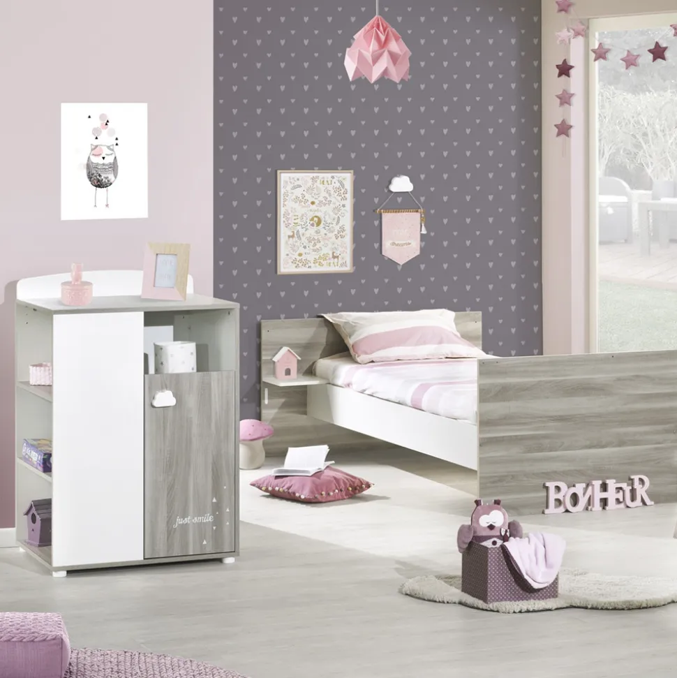 Lit bébé combiné évolutif 60x120 en 90x190 smile chêne silex