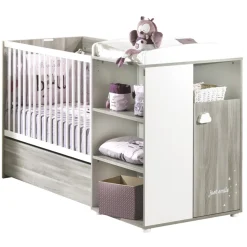 Lit bébé combiné évolutif 60x120 en 90x190 smile chêne silex
