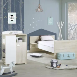 Lit bébé combiné évolutif 60x120 en 90x190 smile hêtre cendré