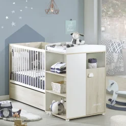 Lit bébé combiné évolutif 60x120 en 90x190 smile hêtre cendré