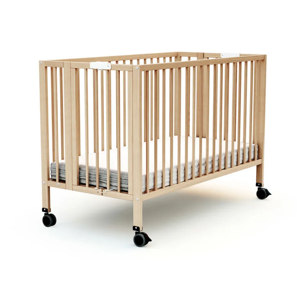 Lit bébé pliant 60x120 cm confort hêtre verni