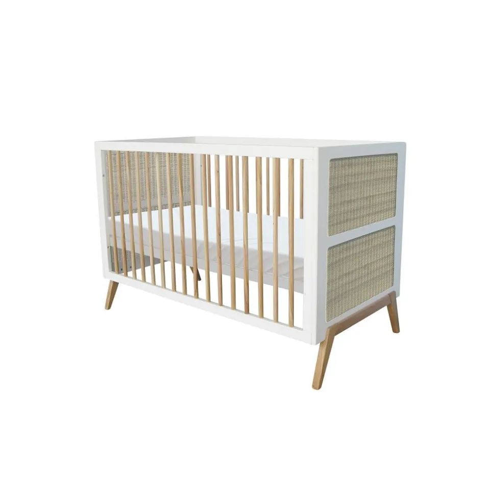 Lit bébé évolutif marélia tressage rotin 70x140 cm neige