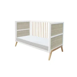Lit bébé évolutif marélia tressage rotin 70x140 cm neige