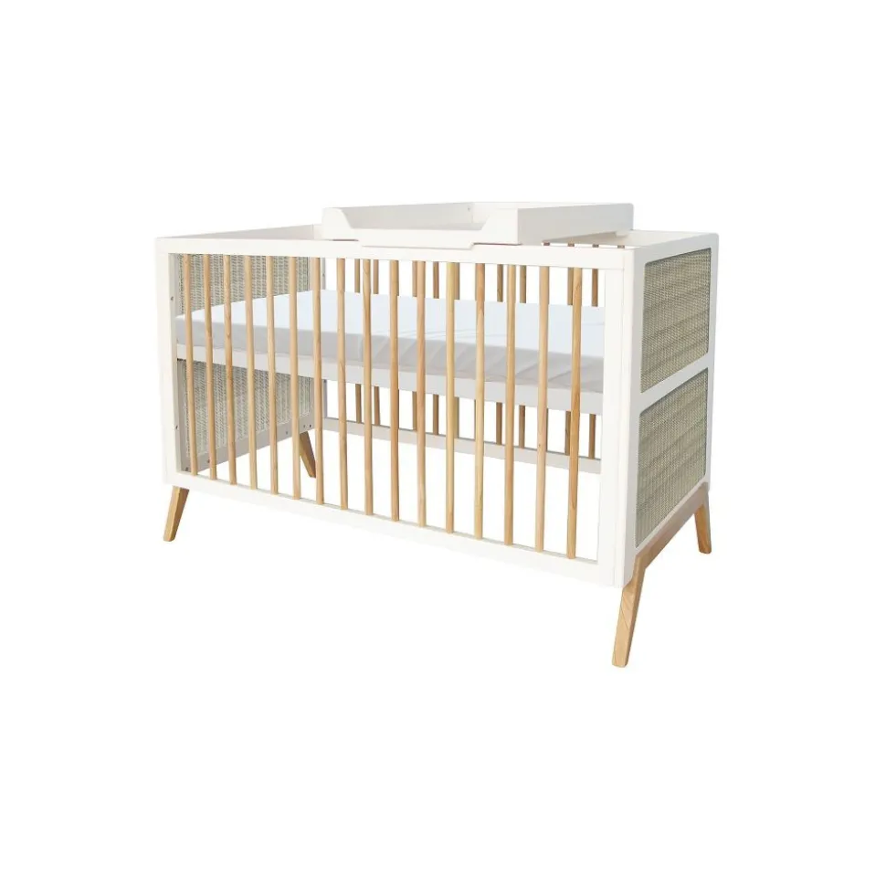 Lit bébé évolutif marélia tressage rotin 70x140 cm neige