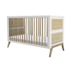 Lit bébé évolutif marélia tressage rotin 70x140 cm neige