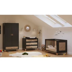Lit bébé évolutif nami cannage rotin 60x120 cm onyx