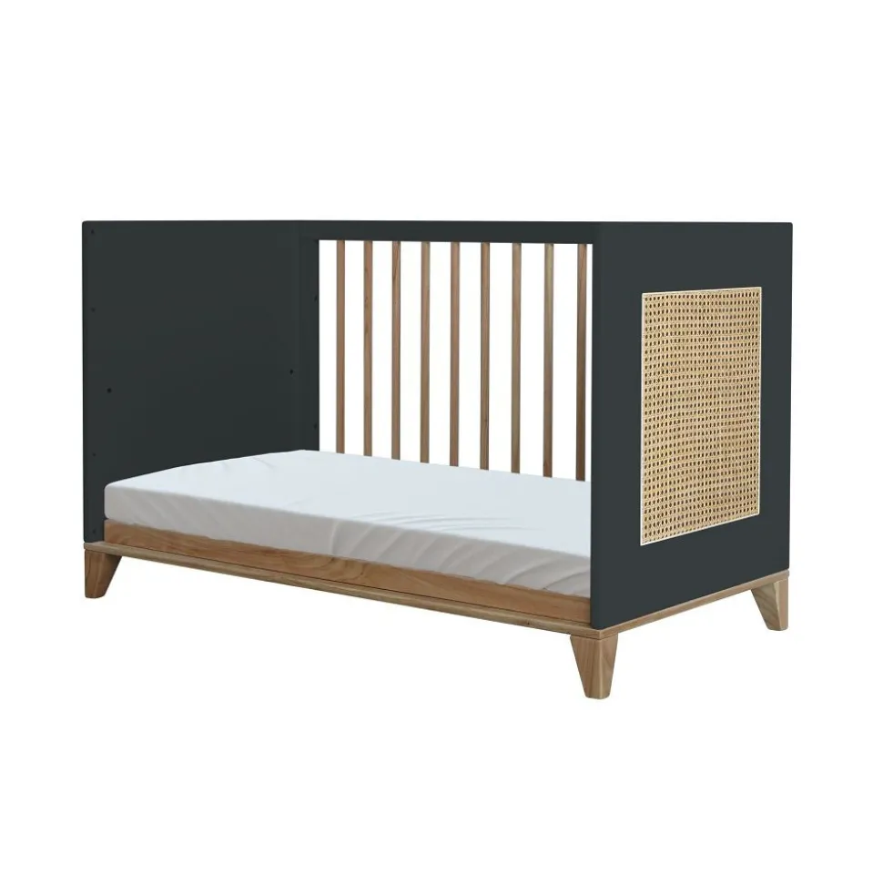 Lit bébé évolutif nami cannage rotin 60x120 cm onyx