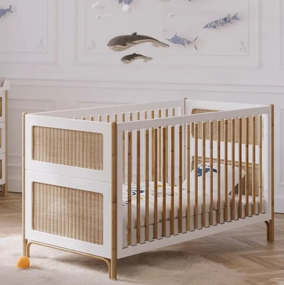 Lit bébé évolutif océania canne de rotin 70 x140 cm neige