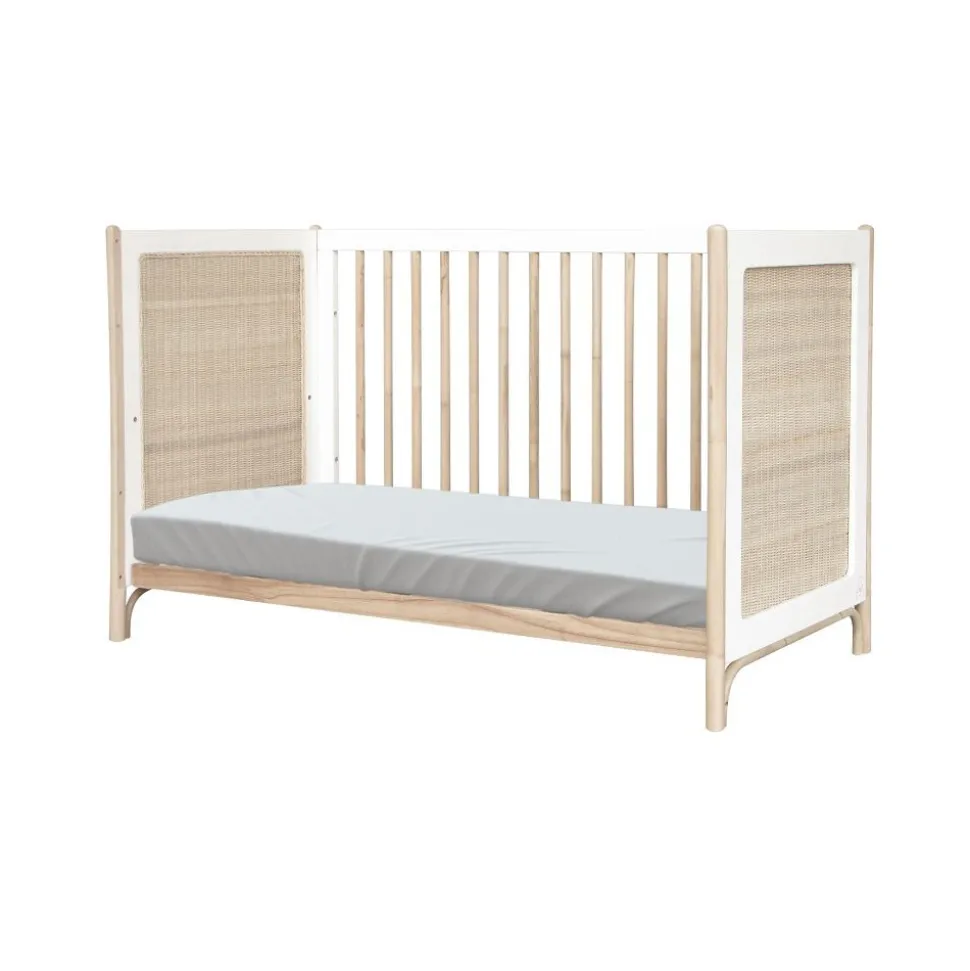 Lit bébé évolutif océania cannes de rotin 60x120 cm neige