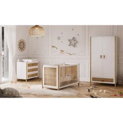 Lit bébé évolutif océania cannes de rotin 60x120 cm neige