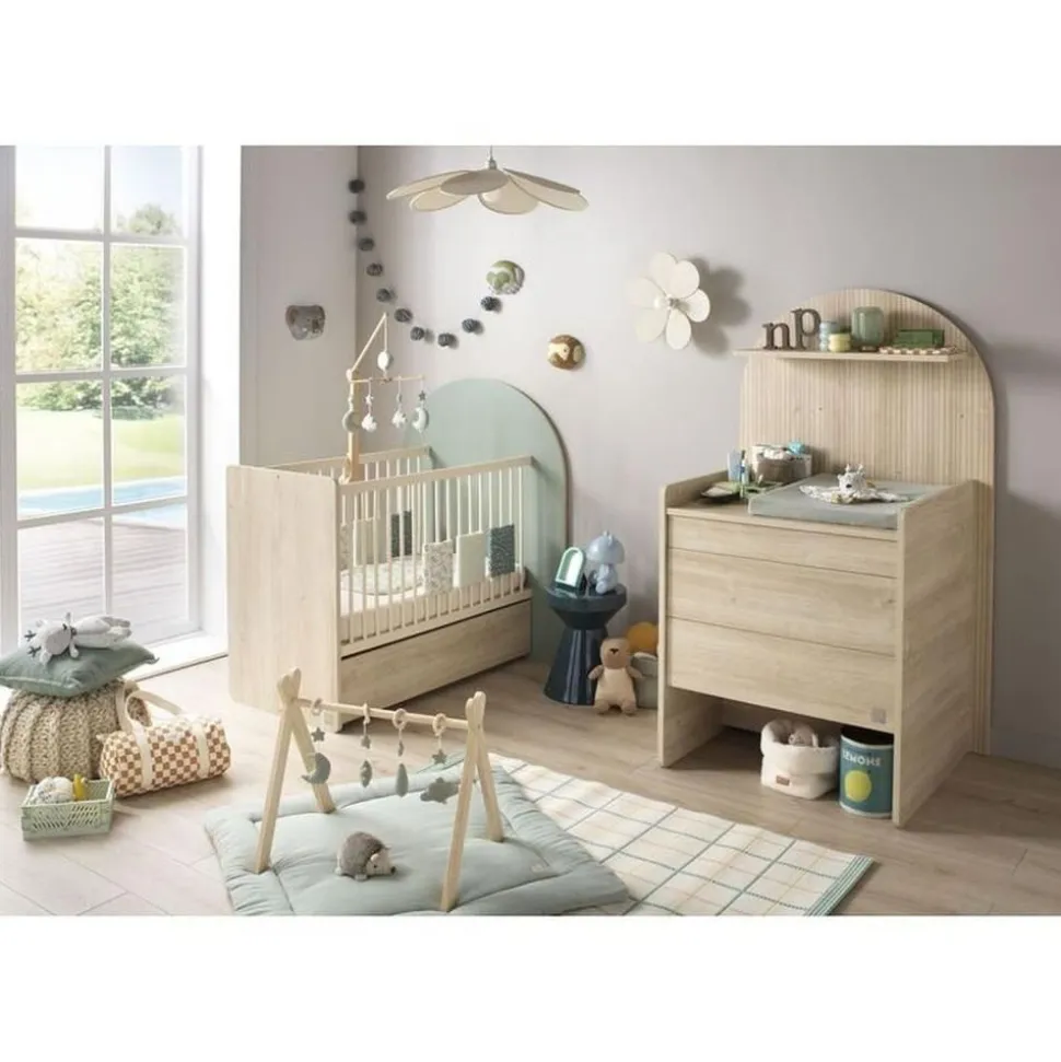 Lit bébé évolutif 60x120 cm en 90x190 cm arche sauge
