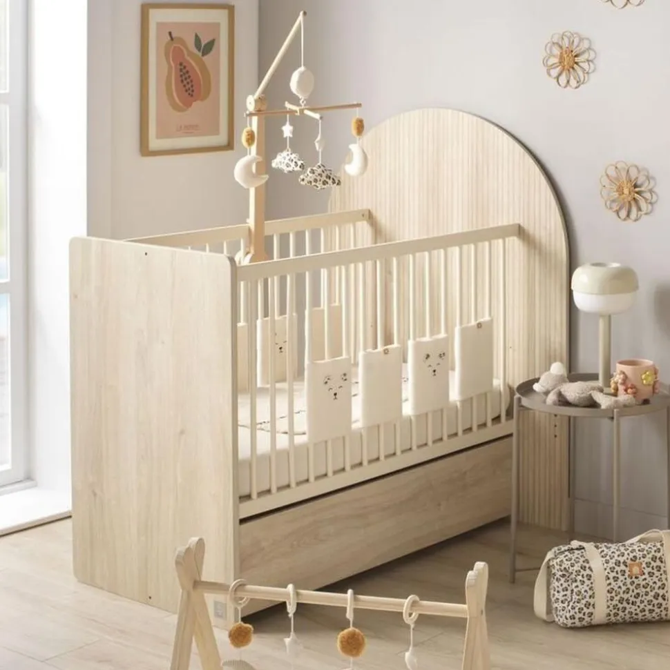 Lit bébé évolutif 60x120 cm en 90x190 cm arche chêne