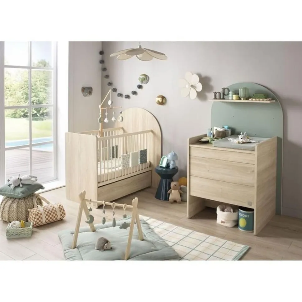 Lit bébé évolutif 60x120 cm en 90x190 cm arche chêne