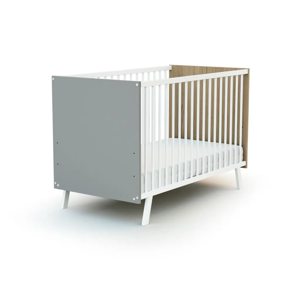 Lit bébé 60x120 cm carnaval blanc, gris et chêne