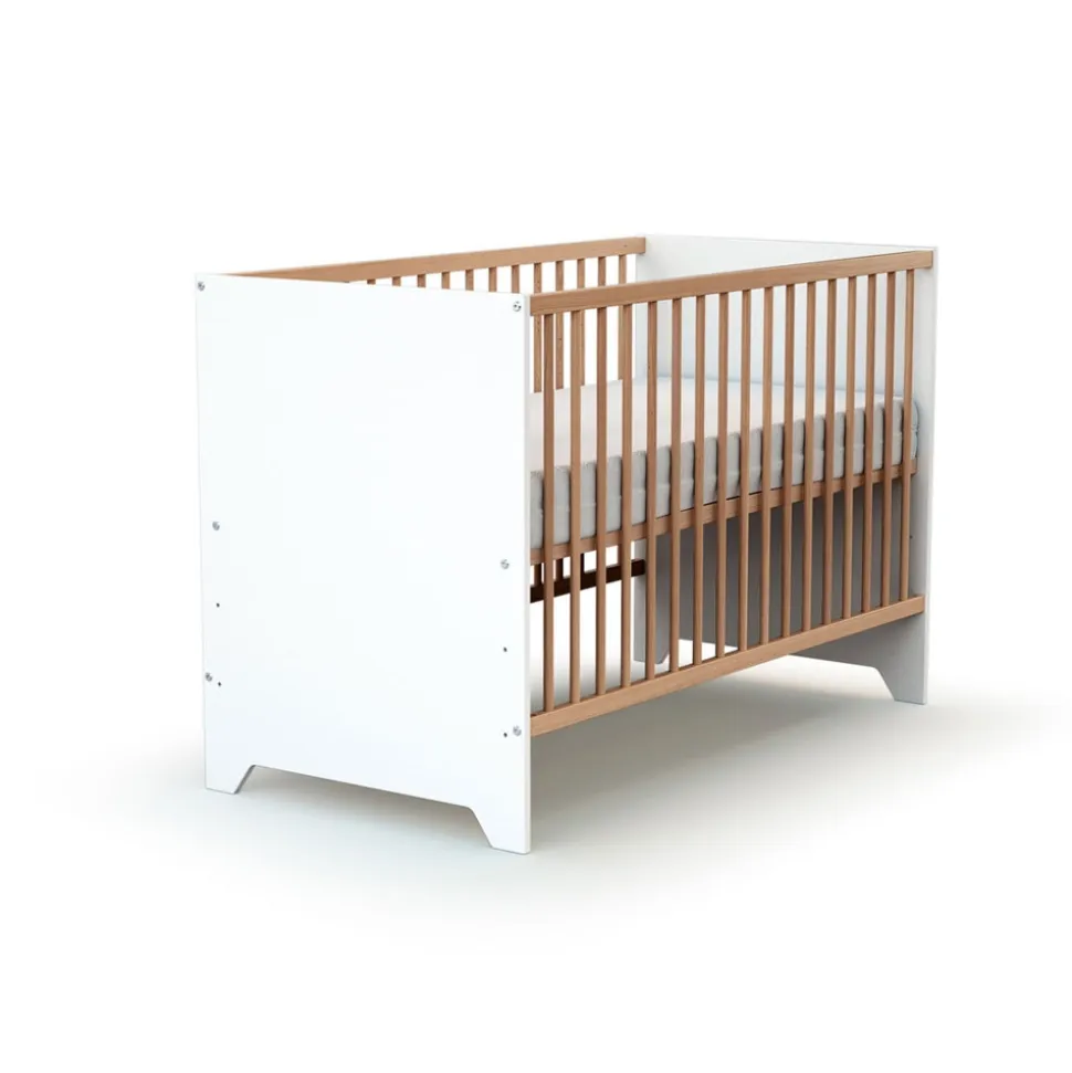 Lit bébé 60x120 cm gavroche blanc et hêtre verni
