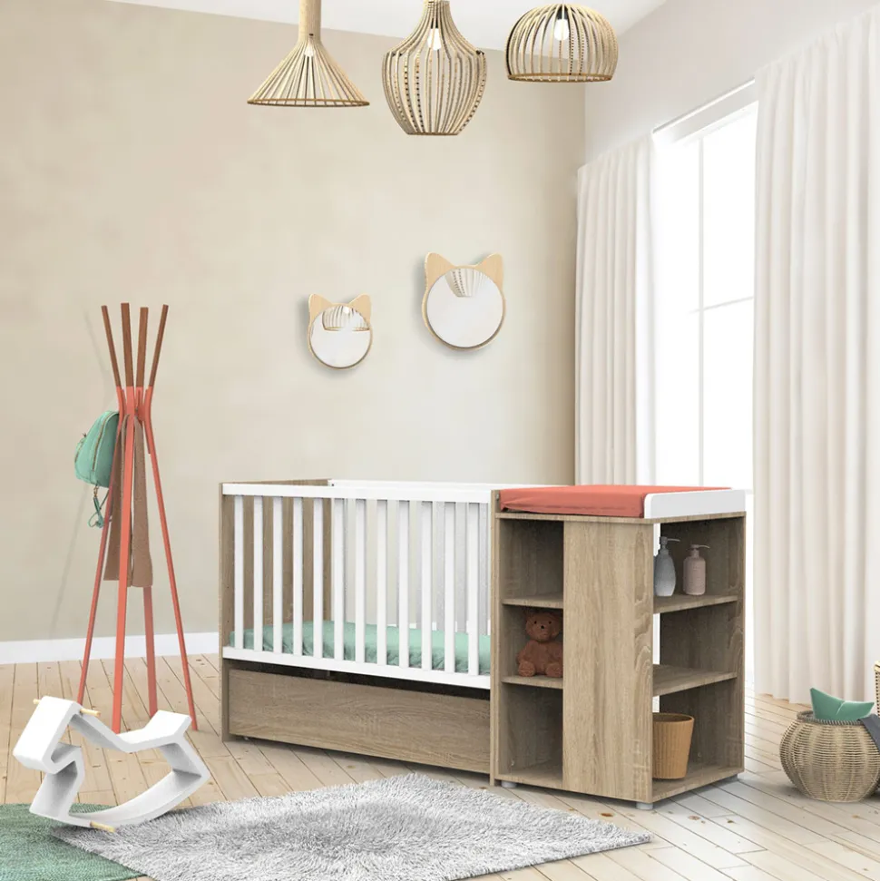 Lit chambre transformable 60x120en lit junior 90x190nova blanc lin