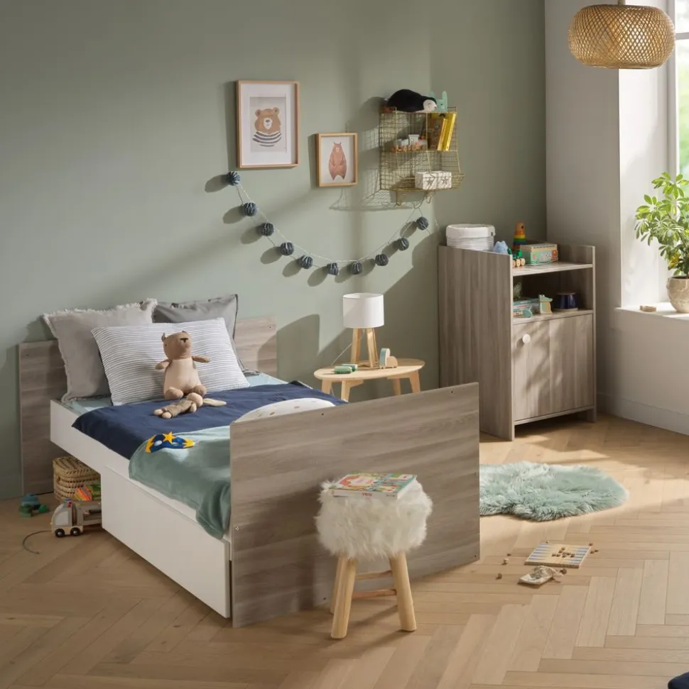 Lit chambre évolutif commode 1 porte up chêne silex
