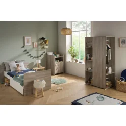 Lit chambre évolutif commode 1 porte up chêne silex