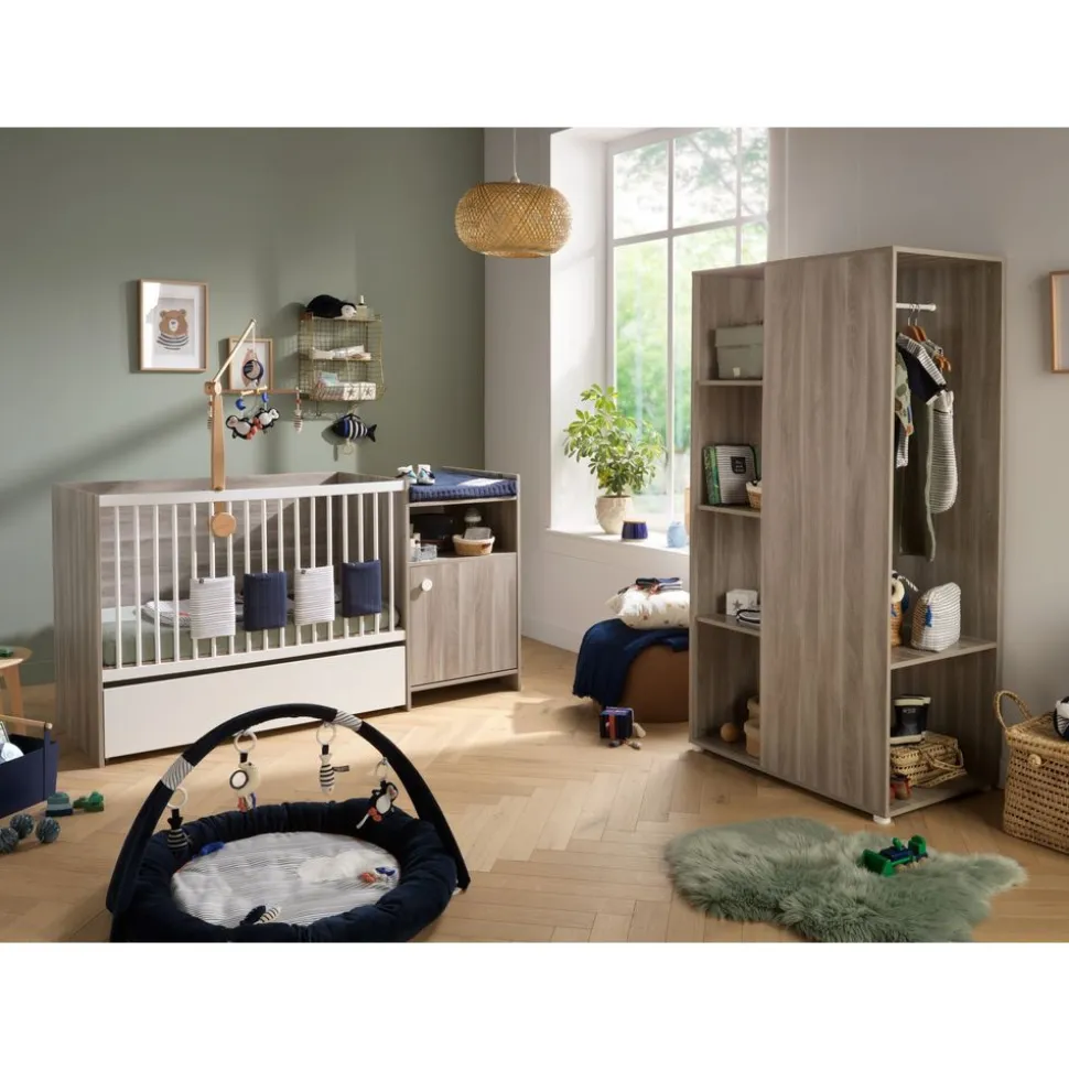 Lit chambre évolutif commode 1 porte up chêne silex