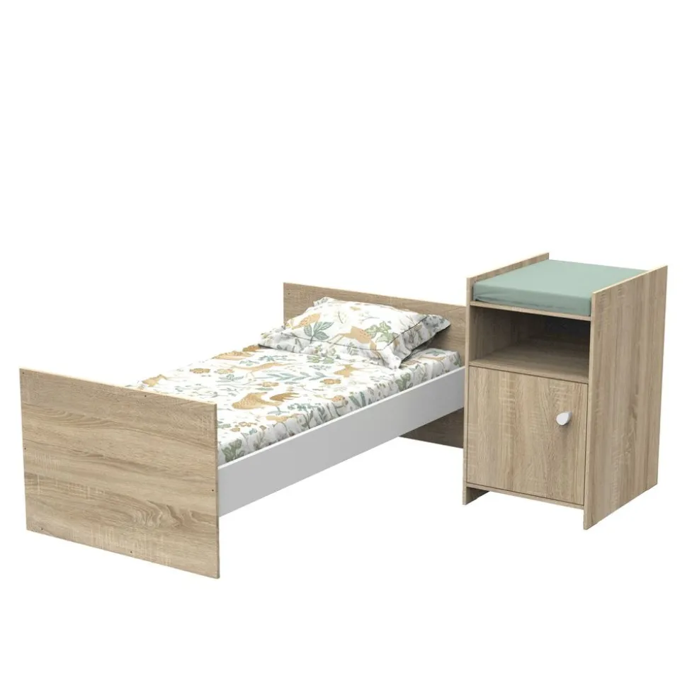 Lit chambre évolutif commode 1 porte up chêne doré