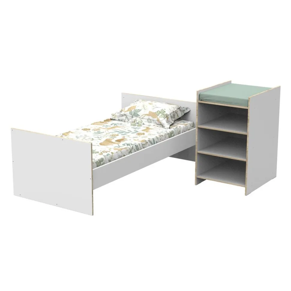 Lit chambre évolutif commode étagère first blanc chant bois