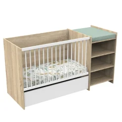 Lit chambre évolutif commode étagère up chêne doré