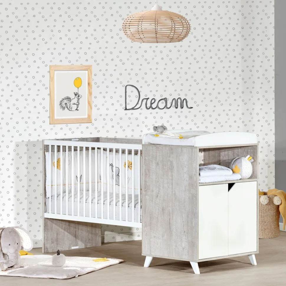 Lit combiné évolutif 60x120 en 90x190cm scandi gris
