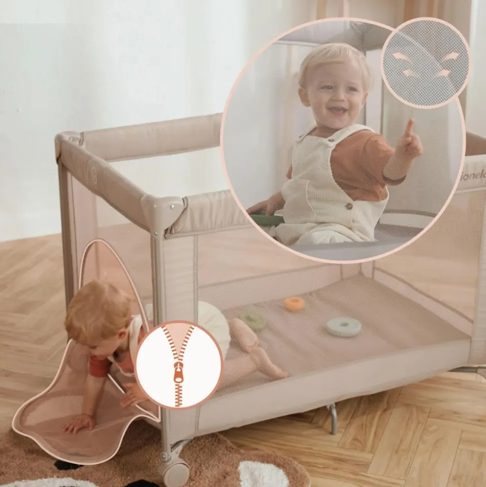 Lit parapluie bébé amelie compact avec matelas beige sand