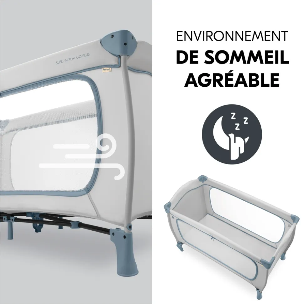 Lit parapluie 3 en 1 sleep n play plus dusty-blue