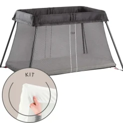 Lit parapluie light babybjorn noir avec drap housse blanc pur organic