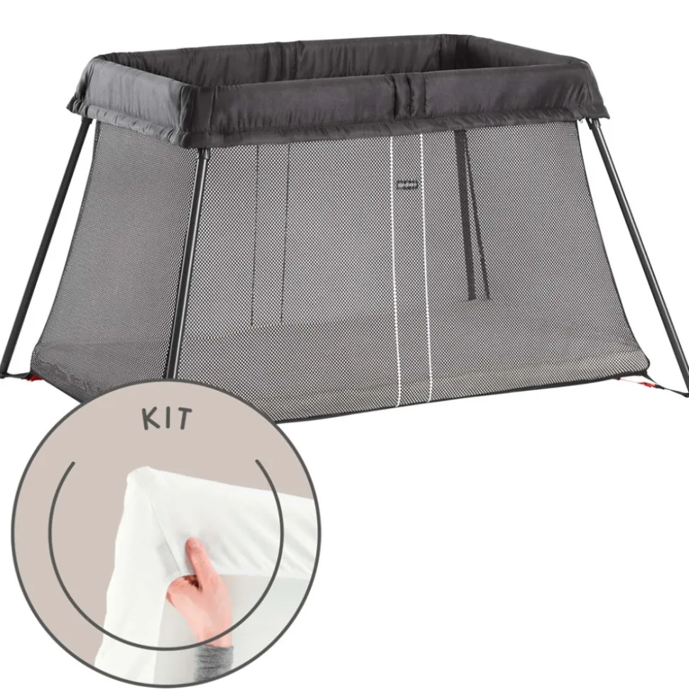 Lit parapluie light babybjorn noir avec drap housse blanc pur organic