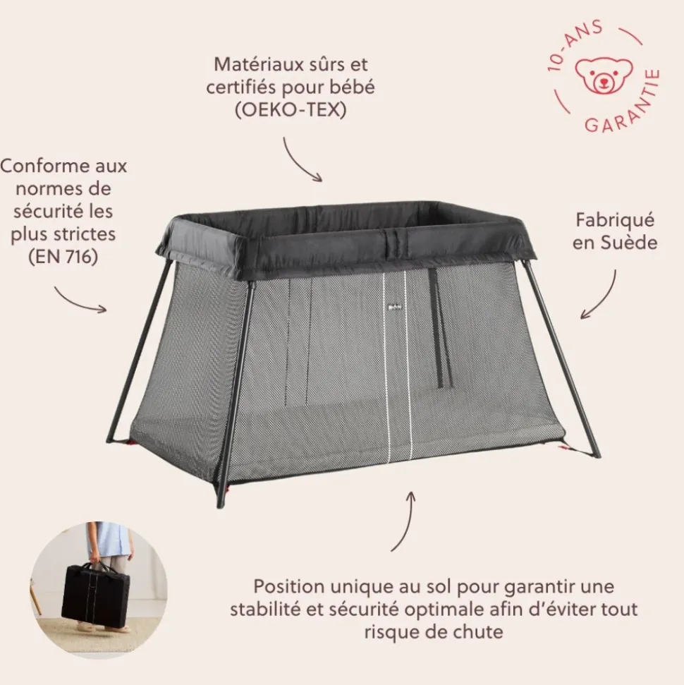 Lit parapluie light babybjorn noir mesh