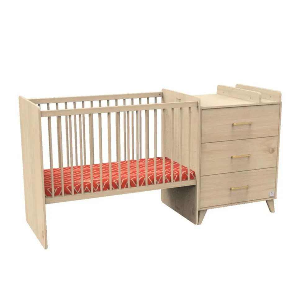 Lit évolutif bébé combiné 60x120 cm en 90x190 cm arty reversible
