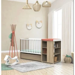 Lit évolutif bébé combiné 60x120 cm en 90x190 cm + tiroir de lit nova blanc lin