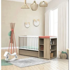 Lit évolutif bébé combiné 60x120 cm en 90x190 cm + tiroir de lit nova blanc lin