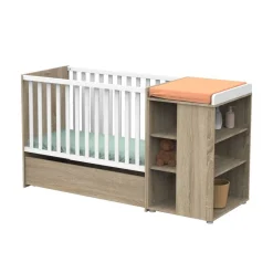 Lit évolutif bébé combiné 60x120 cm en 90x190 cm + tiroir de lit nova blanc lin