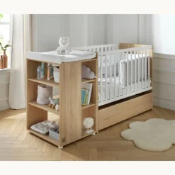 Lit évolutif bébé combiné 60x120 cm en 90x190 cm + tiroir de lit nova blanc lin