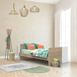 Lit évolutif bébé combiné 70x140 cm en 140x200 cm nova blanc lin