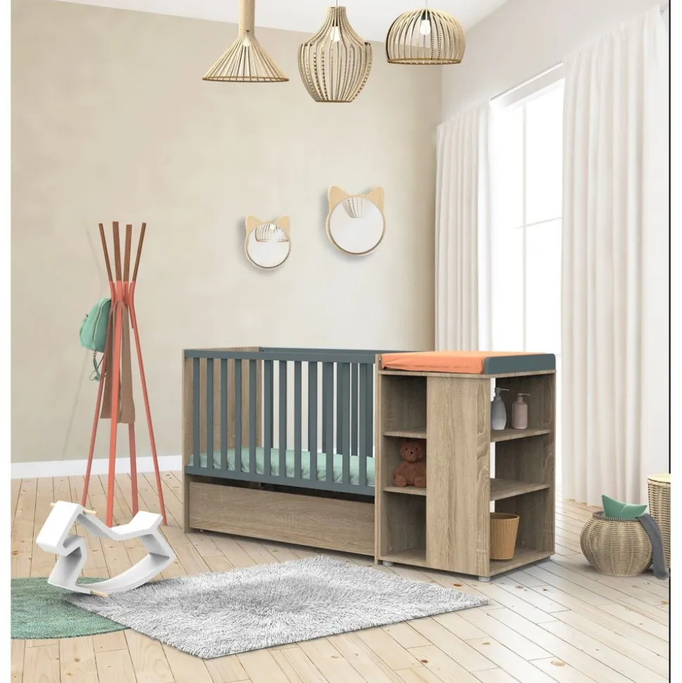 Lit évolutif bébé combiné 60x120 cm en 90x190 cm + tiroir de lit nova gris volcan